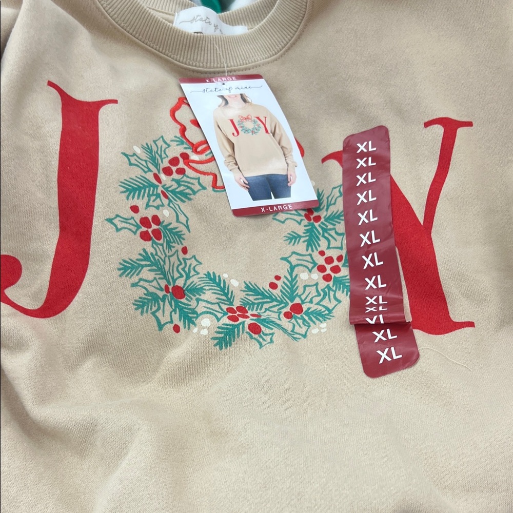 I’m in size extra large Joyce sweatshirt State of Mind Tan Joy Sweatshirt - Picture 2 of 6